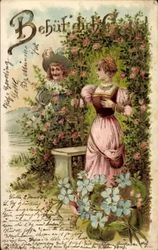 Glitzer Präge Litho Trompeter, Behüt dich Gott, Liebespaar