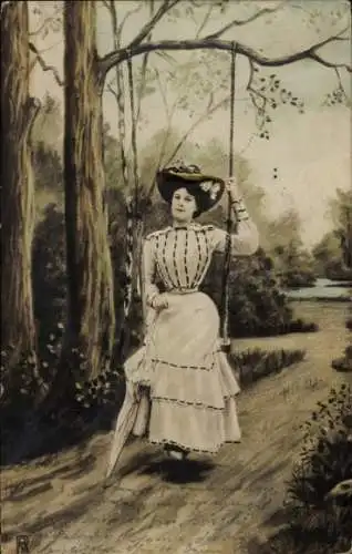 Ak Junge Frau, Schaukel