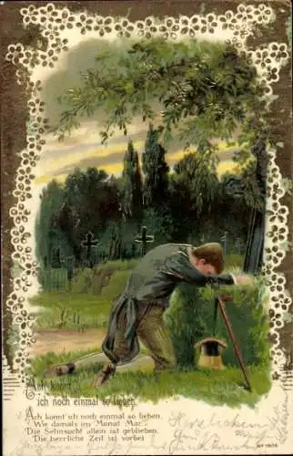 Litho Leidender Mann, Sehnsucht nach Liebe, Friedhof