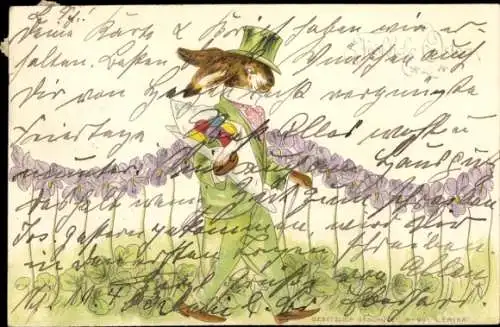Ak Ostern, Osterhase, Ostereier, Blumen