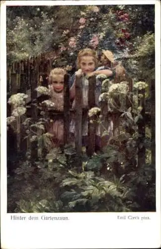 Künstler Ak Czech, E., Hinter dem Gartenzaun