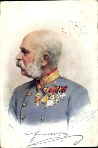 Ak Wien 1 Innere Stadt, Porträt von Kaiser Franz Joseph I. in Uniform mit Unterschrift.