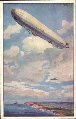 Künstler Ak Schulze, H. R., Zeppelin, Luftschiff