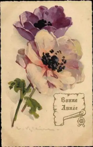 Ak Frohes Neujahr, Mohnblumen