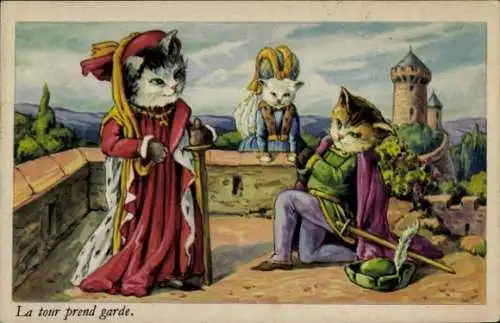 Ak Vermenschlichte Katzen in historischen Kostümen