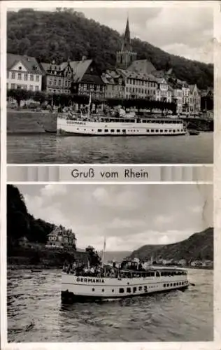 Ak Rhein Main Personenschifffahrt, Ausflugsschiff Germania auf dem Rhein