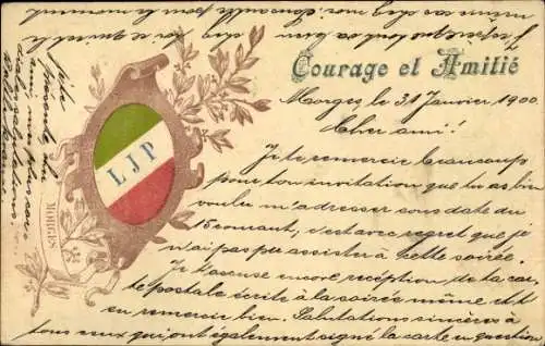 Ak Morges Kanton Waadt, MORGES, LJP, 20,0, Courage et Amitie,  le 31 Janvier 1900, Lieber Freu...