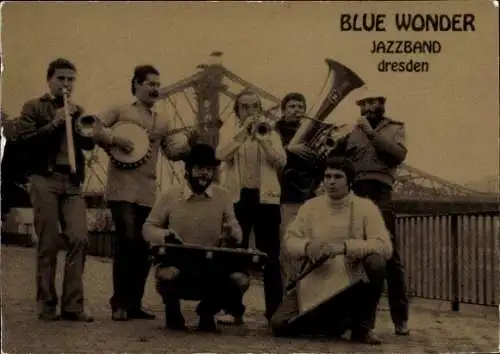 Ak Blue Wonder, Jazzband aus Dresden vor dem Blauen Wunder, Böhlig, Geipel, Rethberg, Eulitz, Bazant
