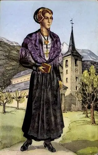 Künstler Ak Bourg Saint Maurice Savoie, Gläubige auf dem Weg von der Kirche nach Haus