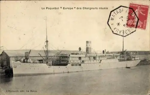Ak Le Havre Seine Maritime, Das Passagierschiff 'Europe' der Reederei Chargeurs Reunis liegt i...