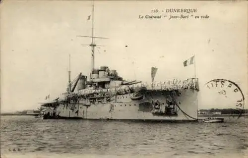Ak Dunkerque Dünkirchen Nord, Das französische Schlachtschiff Jean Bart liegt auf Reede vor Dü...