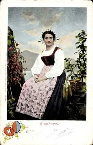 Ak Lombardei, Frau in Volkstracht, Porträt