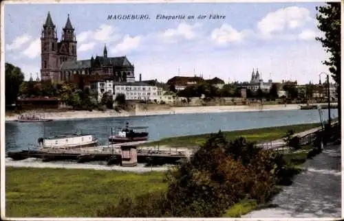 Ak Magdeburg, Elbe an der Fähre, Dom, Teilansicht der Stadt