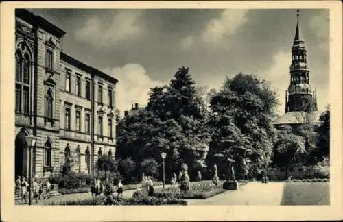 Ak Zwickau in Sachsen, Albert Platz mit Dom und Parkanlage