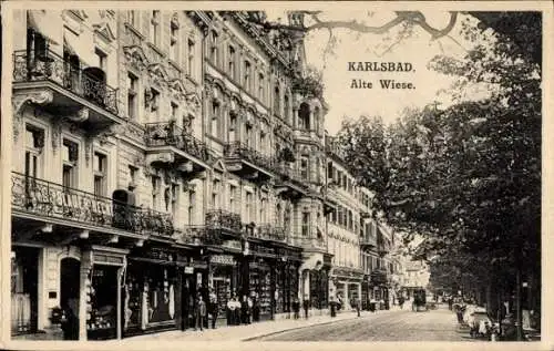 Ak Karlovy Vary Karlsbad Stadt, Partie an der Alten Wiese