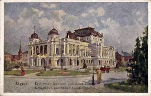 Künstler Ak Senoa, B., Zagreb Kroatien, Königliches kroatisches Landestheater