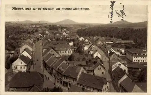 Ak Mimoň Niemes Region Reichenberg, Aussicht auf Eppinger- und Friedrichstraße, Häuseransicht,...