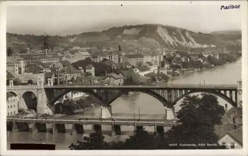 Ak Maribor Marburg an der Drau Slowenien, Panoramaansicht der Stadt, Brücke, Landschaft, histo...