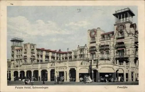 Ak Scheveningen Den Haag Südholland, Palace Hotel, Meer, Architektur, Menschen