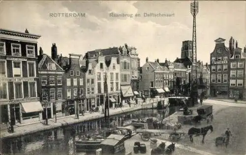 Ak Rotterdam Südholland Niederlande, Historische Gebäude, Kanal, Boote, Menschen, Straßenverkehr