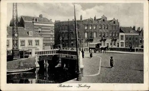 Ak Rotterdam Südholland Niederlande, Brücke Houlbrug, Café Roophandel, Pferd, alte Gebäude, Wa...