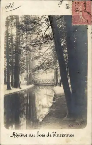 Ak Vincennes Val de Marne, Rivière, Bois, Vulkan, Brücke, Natur, Schwarz-Weiß-Foto