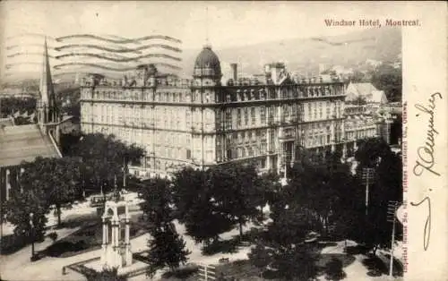 Ak Montreal Québec Kanada, Windsor Hotel, große Gebäudeansicht, Bäume, Straße, Postkarte