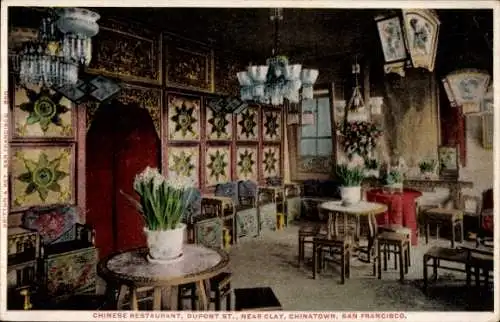 Ak San Francisco Kalifornien USA, Innenansicht eines chinesischen Restaurants, dekorative Wand...