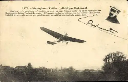 CPA Monoplan Tellier, piloté par Dubonnet
