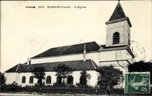 Ak Romainville Seine Saint Denis, L'Église, französische Republik, schwarz-weiß Bild, 