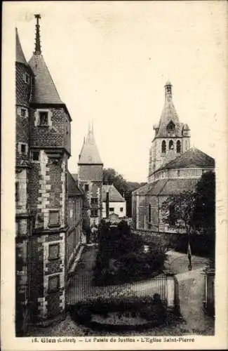 Ak Gien Loiret, Le Palais de Justice, L'Eglise Saint-Pierre, s Gebäude