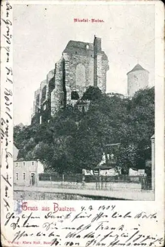 Ak Bautzen in der Oberlausitz, Ricolai-Ruine, Gruss aus   Ruine
