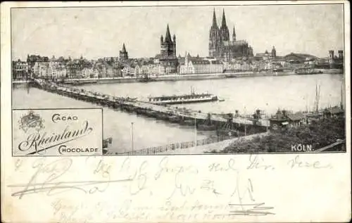Ak Köln am Rhein, Panorama Stadtansicht von  Rhein, Schiffe, Kathedrale