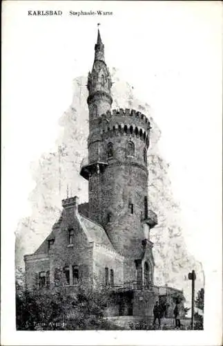 Ak Karlsbad in Baden, Stephanie-Warte, Turmgebäude, beeindruckende Architektur