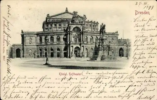 Ak Dresden Altstadt, Königliches Hoftheater, Statue, Architektur