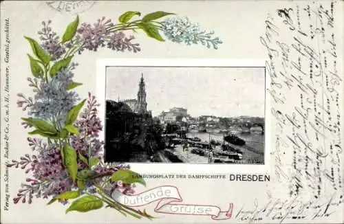 Ak Dresden Altstadt, Landungsplatz der Dampfschiffe,  Blumendekor, 