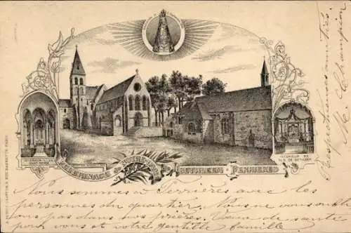 Ak Ferrières en Brie Seine et Marne, Kirche, Gebäude, Sonnenschein, Menschen, religiöse Motive