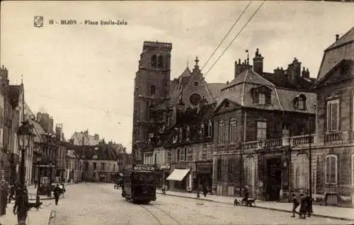 Ak Dijon Côte d'Or, Emile Zola Platz, tram
