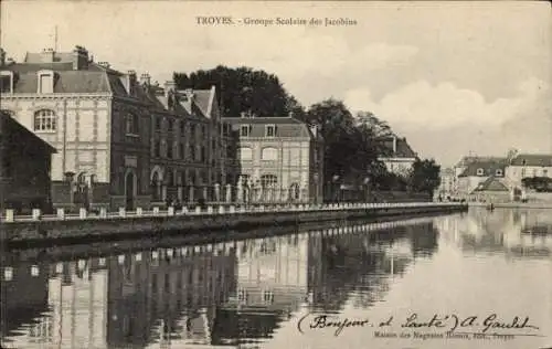 Ak Troyes Aube, Schulgebäude, ruhiger Kanal, Bäume,  Architektur