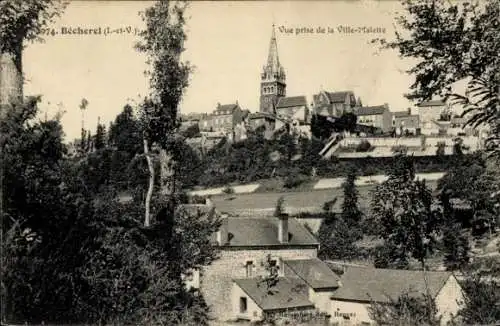 Ak Bécherel Ille-et-Vilaine, Stadtansicht von  Kirche, Häuser, Landschaft