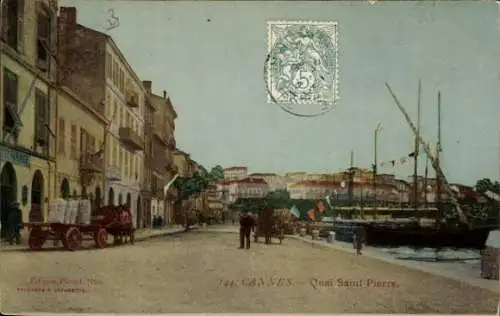 Ak Cannes Alpes Maritimes, Hafenansicht, Menschen, Boote und Gebäude am Quai Saint-Pierre