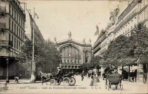 Ak Paris X Gare du Nord, Gare du Nord, Boulevard Denain,  Ansicht, Kutschen