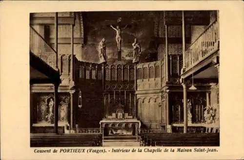 Ak Portieux Vosges, Kapelle der Maison Saint-Jean, Innenansicht, Kreuzigung, Kirche