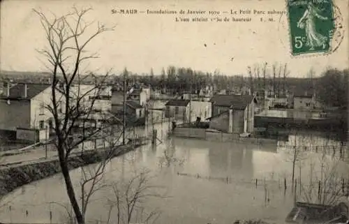 Ak Saint Maur des Fossés Val de Marne, Inondations 1910, Petit parc submergé