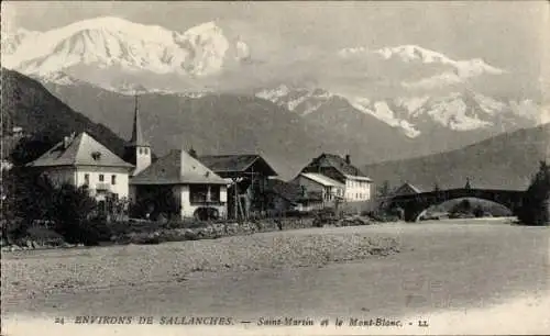 Ak Sallanches Haute Savoie, Aussicht auf  Saint-Martin, Mont-Blanc, Gebäude, Brücke