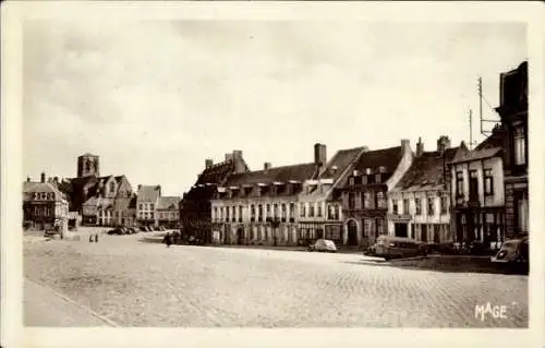 Ak Mont Cassel Nord, Historische Gebäude, Grande Place, alte Straßen, Autos