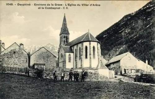 CPA Dauphiné La Grave Hautes Alpes, Eglise du Villar-d'Arène et le Combeynot