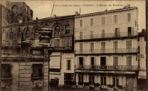 Ak Avignon Vaucluse, Hotel de France, Palais des Papes, Restaurant, Gebäude