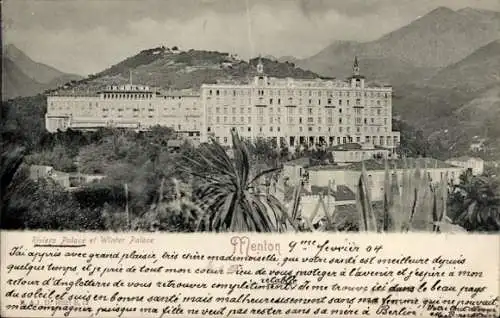 Ak Menton Alpes Maritimes, Riviera Palace und Winter Palace, schöner Sonnenort, Hotelansicht
