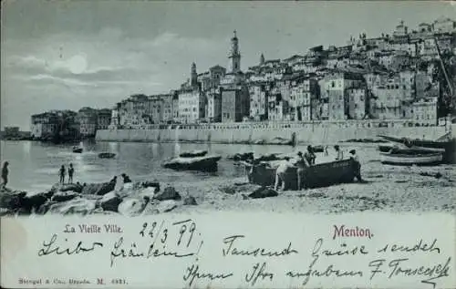 Ak Menton Alpes Maritimes, Stadtansicht, alte Stadt, Hafen, Boote, Architektur